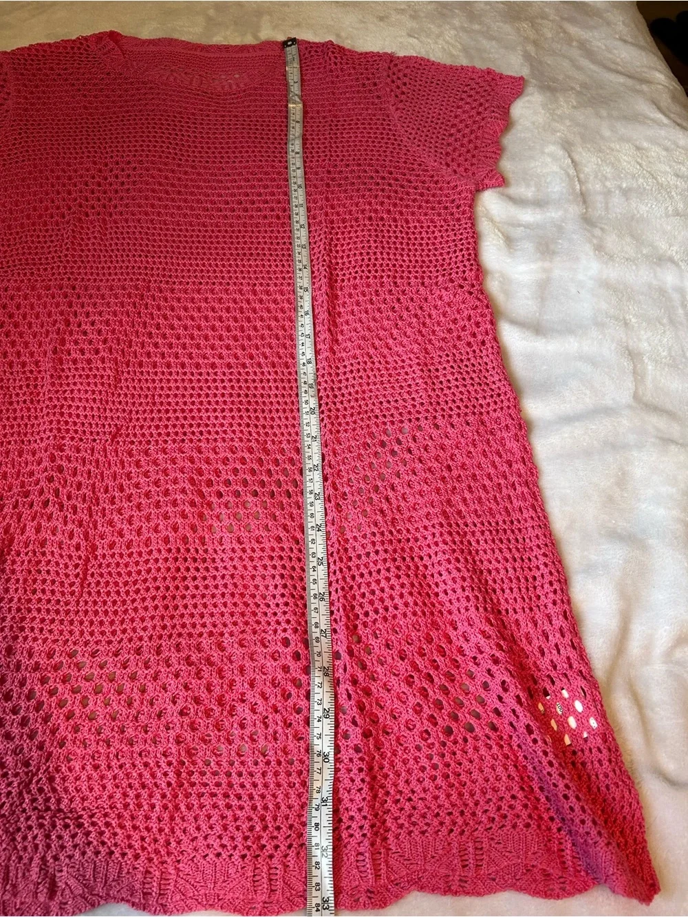 Women's Hot Pink Crochet Swim Cover-Up Tunic